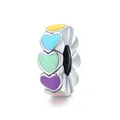 Colorful rainbow enamel heart charm bead in silver for DIY personalized bracelets - Colorful Enamel Heart Charm (B-23) / 5 Pieces Pack