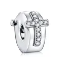Polished silver charm bead with micro-pave zircon cross design for DIY bracelets - Cross (B-32)