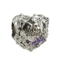 Charm a cuore in argento con incisione Mum Love You Always e dettaglio fiore in smalto viola - Stile MOM Inciso Vuoto (35)