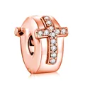 Rose gold plated cross charm with sparkling crystals for DIY bracelet jewelry - Cross (B-33)