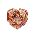 Ciondolo cuore oro rosa con fiori in smalto viola e incisione MUM LOVE YOU ALWAYS - Stile Oro Rosa MOM (36)