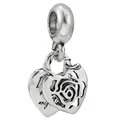 Ciondolo a cuore in argento vintage con rose e incisione any per bracciali a perline - Stile Rosa Doppio Cuore (38)