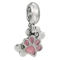 Silver charm pendant with pink enamel pet paw print design for DIY jewelry bracelets - Pink Paw Print Tag (38)