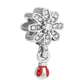 Charm margherita in argento con zirconi scintillanti e piccolo ciondolo a coccinella rossa - Combo Margherita Coccinella