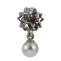 Silver bead charm with purple zircon floral pattern and a white hanging pearl drop - Silver Artificial Pearl Floral Style (42) / Normal Specification