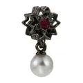 Vintage gunmetal flower bead with red crystal center and white pearl dangle for DIY bracelets - Gunmetal Artificial Pearl Floral Style (43) / Normal Specification