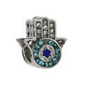 Silver Hamsa Hand charm with blue evil eye stone and sparkling crystals for bracelets - Hamsa Hand Blue Evil Eye (44) / Normal Specification
