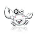 Polished silver crab charm with black cubic zirconia eye and pink enamel details - Silver Crab Style (B-28) / 5 Pieces Pack