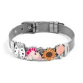 Verstellbares silbernes Mesh-Armband für Damen mit bunten Emaille-Anhängern und Strass - Silber