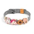 Edelstahl Mesh-Armband in Silber mit roségoldenen Einhorn- und Blumen-Anhängern - Silbernes Band mit roségoldenen Anhängern