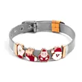 Silbernes Edelstahl-Mesh-Armband mit festlichen Weihnachtsmann-Anhängern - Silbernes Band mit roségoldenen Anhängern