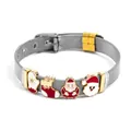 Silver adjustable mesh strap bracelet with Santa Claus and Christmas charms - Silver Band with Gold Charms