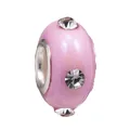 Roze harskraal met grote zilveren kern en drie fonkelende strassteentjes voor armband - Roze Met Strass (Z031)