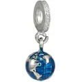 Blue enamel globe charm with sparkling cubic zirconia ring for DIY charm bracelets - Globe