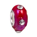 Magenta hars kraal met groot gat, zilveren kern en drie heldere strass-steentjes - Rozerood Met Strass (Z041)