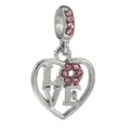 Ciondolo cuore in argento con incisione LOVE e cristalli rosa per bracciali fai-da-te - Lettera LOVE Cuore