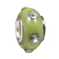 Grasgroene harskraal met zilveren kern en twee witte zirkonen voor DIY-armbanden - Grasgroen Met Strass (Z044)