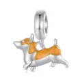 Cute Corgi dog charm in silver finish with yellow enamel for DIY charm bracelets - Normal Specification / Corgi Dog Shape(008)