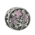 Charm in argento con fiori in smalto rosa, libellula e cristalli scintillanti - Libellula con Fiore Traforato / taglia standard