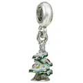Ciondolo albero di Natale in argento con smalto bianco e punti colorati per bracciali DIY - Albero di Natale in smalto argento