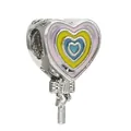 Charm a lecca-lecca a cuore in metallo argentato con smalto rosa, giallo e blu - Lecca-lecca Cuore Argento