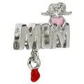 Charm MOM in argento con bimba e cuore rosa per braccialetti fai da te gioielli - taglia standard / Charm Ragazza con Lettere MOM (42)