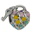 Charm a cuore argento con smalto colorato e mini ciondolo chiave per braccialetti - taglia standard / Cuore Multicolore con Chiave (44)