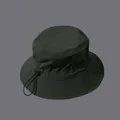 Detail of olive green quick-dry bucket hat showing drawstring adjuster and reinforced brim - M (56-58cm) / Army Green