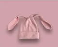Detailed knit texture of pink long-eared bunny beanie with soft ribbed cuff fold - Pink
