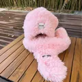Pink plush bunny ear hat with long faux fur and Freedom label for women winter style - M (56-58cm) / Pink