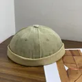 Retro washed canvas Miki hat in bean green and khaki rib knit with a modern style - M(56-58cm) / Light Green