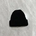 Thick black rib-knit rabbit hair blend winter beanie hat with wide cuff for women - M (56-58cm) / Black