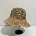 Cappello di paglia estivo traspirante con bordo all'uncinetto e ampia tesa parasole - M (56-58cm) / Cammello