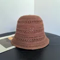 Γυναικείο πλεκτό καπέλο bucket σε καφέ χρώμα με διάτρητα σχέδια και ρετρό αισθητική - M(56-58cm) / Καφέ