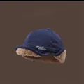 Winter corduroy docker hat with ear flaps and lamb wool lining in navy blue - M (56-58cm) / Navy Blue