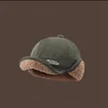 Army green corduroy earflap hat with lamb wool lining and Never Give Up embroidery - M (56-58cm) / Green