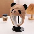 Cappello panda di peluche marrone chiaro con paraorecchie e calda fodera in sherpa - Taglia per Bambini / Caffè Chiaro