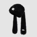 Cute black plush bunny ear baseball cap for women with cozy faux fur for winter warmth - M(56-58cm) / Black