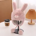 Gorro de invierno de felpa rosa con diseño de conejo y orejeras para niños - Estilo Niños (52-54cm) / Rosa