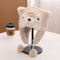 Dettaglio del cappello husky di peluche con morbida pelliccia e orecchie da animale - Stile Bambini (52-54cm) / Beige