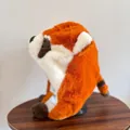 Cute cartoon red panda plush winter hat with warm ear flaps and long animal paw straps - M (56-58cm) / Orange