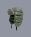 Detailansicht der gesteppten olivgrünen Fliegermütze mit Polsterung und Kinnriemen - M (56-58cm) / Grün