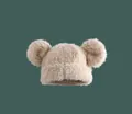 Close-up of soft plush knit hat with cute 3D ears and warm faux fur texture - M (56-58cm) / Beige