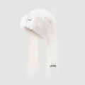 White faux fur trapper hat with bunny ears and Freedom logo for winter comfort - M(56-58cm) / White