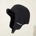 Detalle de gorro de aviador negro cortavientos con forro de piel y correa ajustable - M (56-58cm) / Negro