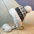 Winter thermal trapper hat with knit geometric pattern and plush faux fur earflaps - M (56-58cm) / Army Green