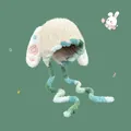 Cute plush rabbit ear hat with knit ties and embroidery for winter warmth and wind protection - M (56-58cm) / Beige