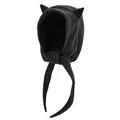 Winter black fleece little devil ear hat with cat ears and adjustable long straps - M (56-58cm) / Black