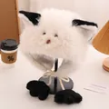 Detail of plush cat ear hat with black paw pom-poms and soft white faux fur texture - M(56-58cm) / White