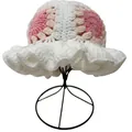 Handmade crochet ruffled bucket hat with pink floral grandmother square patterns - M / White with Pink Flower